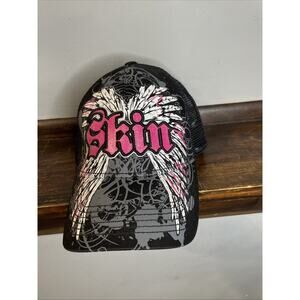 Women Skin Industries Distressed Mesh Trucker Snapback Hat Cap White Black Pink